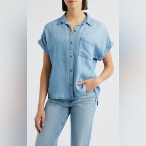 Cloth & Stone Nordstrom Cuffed Chambray Shirt in Worn Blue - Size S